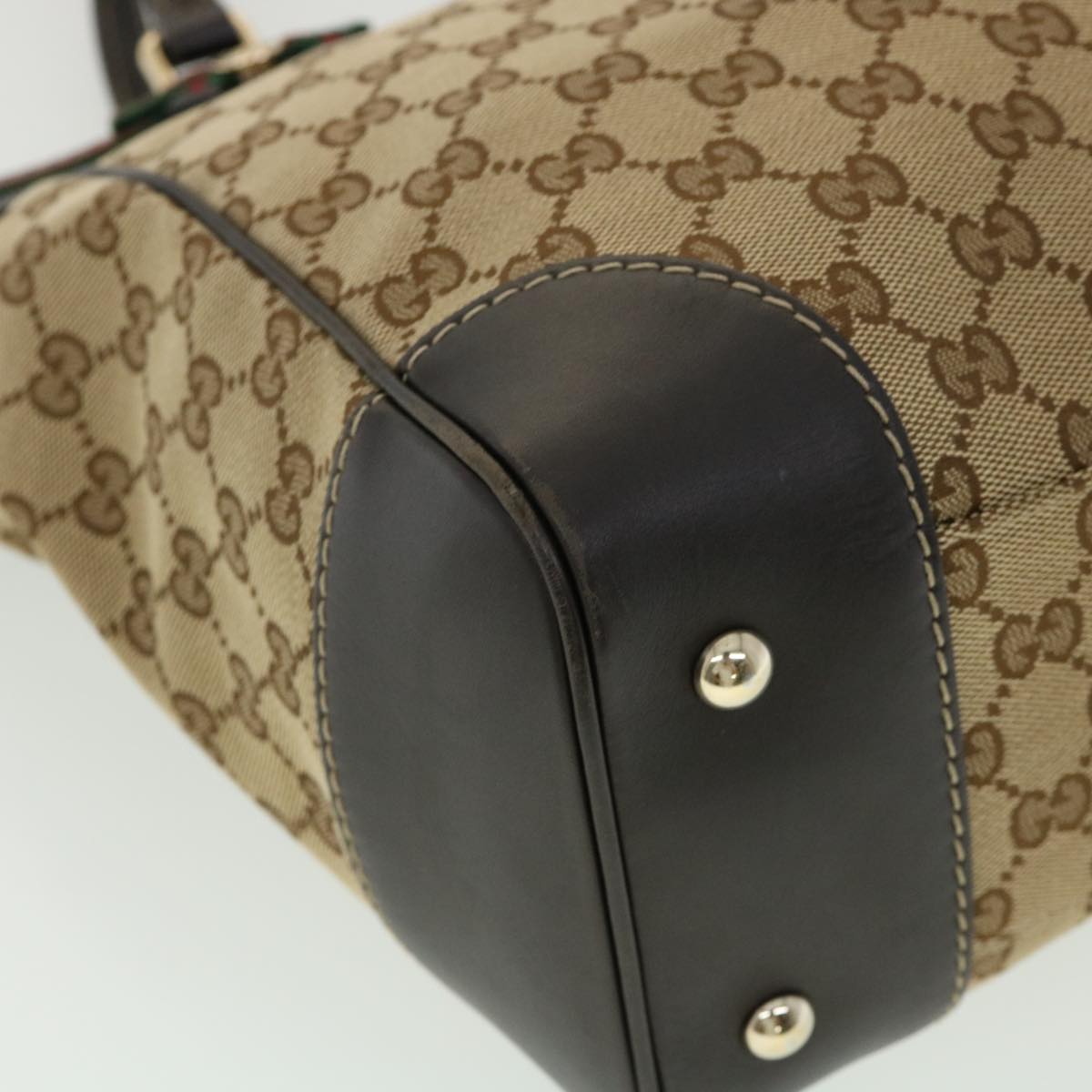 GUCCI Web Sherry Line GG Canvas Tote Bag Beige Green Red am2786g
