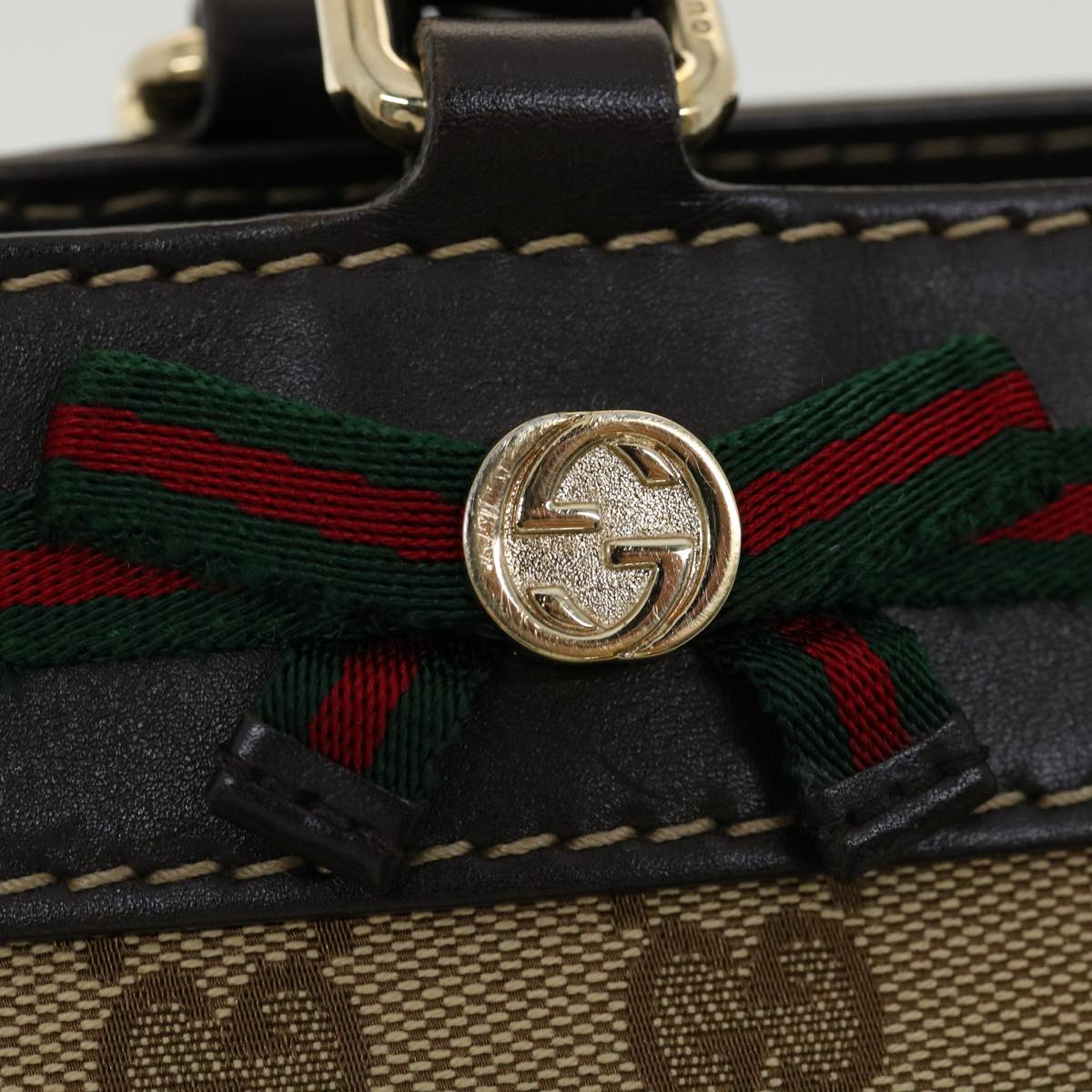 GUCCI Web Sherry Line GG Canvas Tote Bag Beige Green Red am2786g