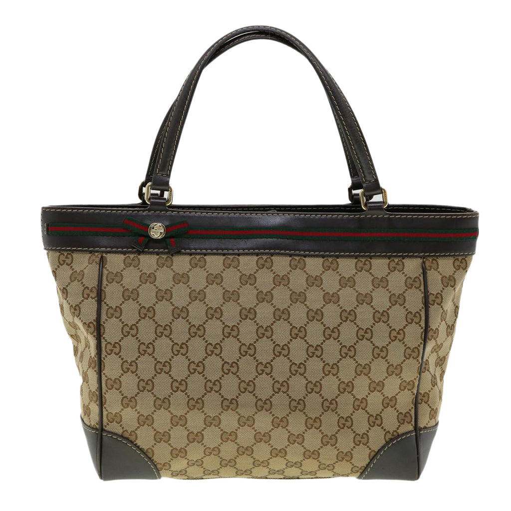 GUCCI Web Sherry Line GG Canvas Tote Bag Beige Green Red am2786g