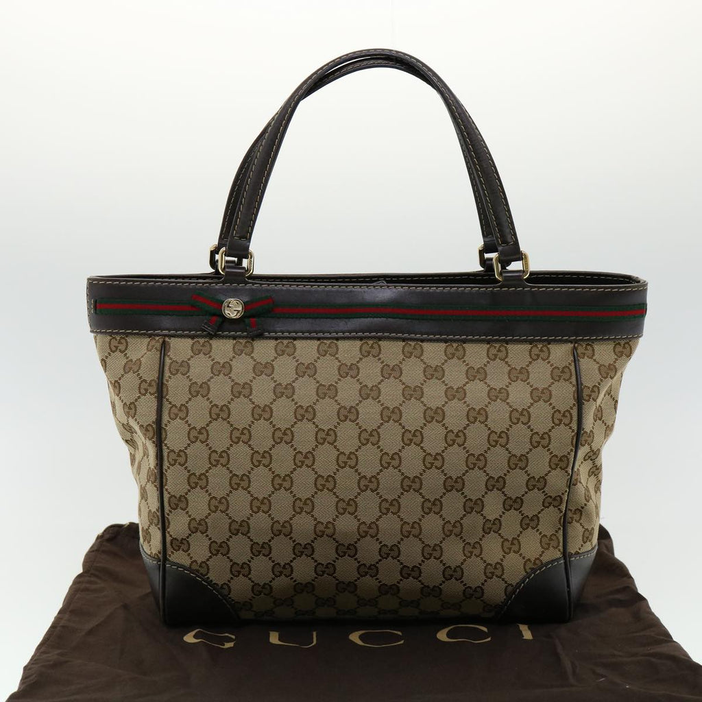 GUCCI Web Sherry Line GG Canvas Tote Bag Beige Green Red am2786g