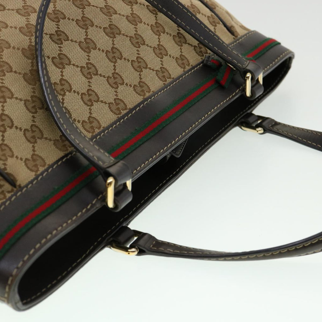 GUCCI Web Sherry Line GG Canvas Tote Bag Beige Green Red am2786g
