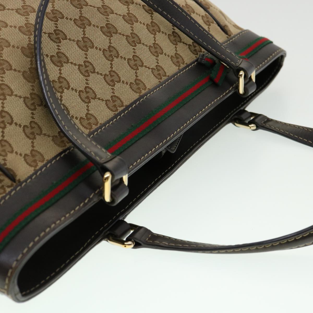 GUCCI Web Sherry Line GG Canvas Tote Bag Beige Green Red am2786g