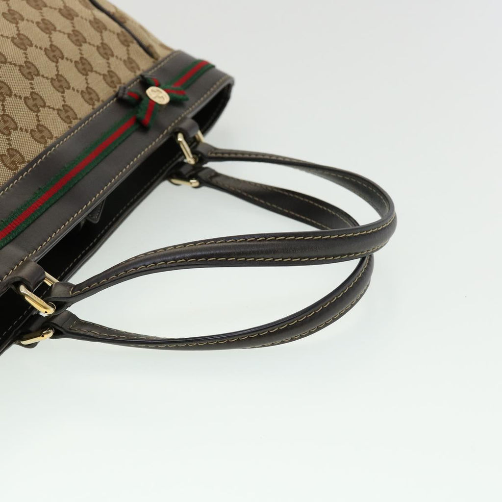 GUCCI Web Sherry Line GG Canvas Tote Bag Beige Green Red am2786g