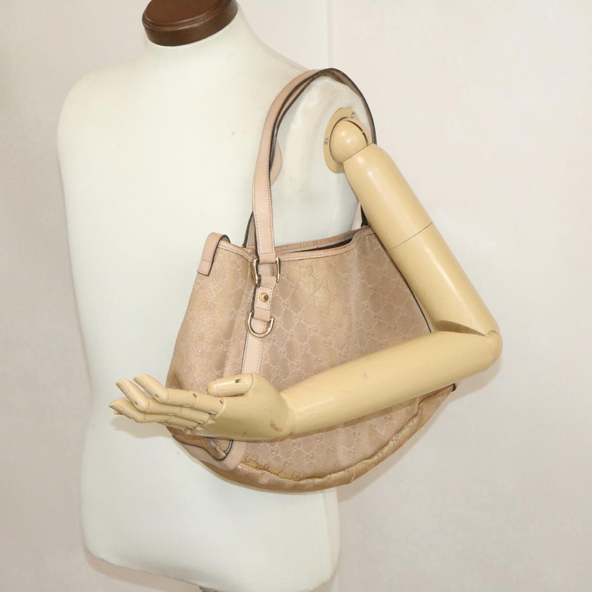 GUCCI GG Canvas Shoulder Bag Nylon Pink Gold am427g