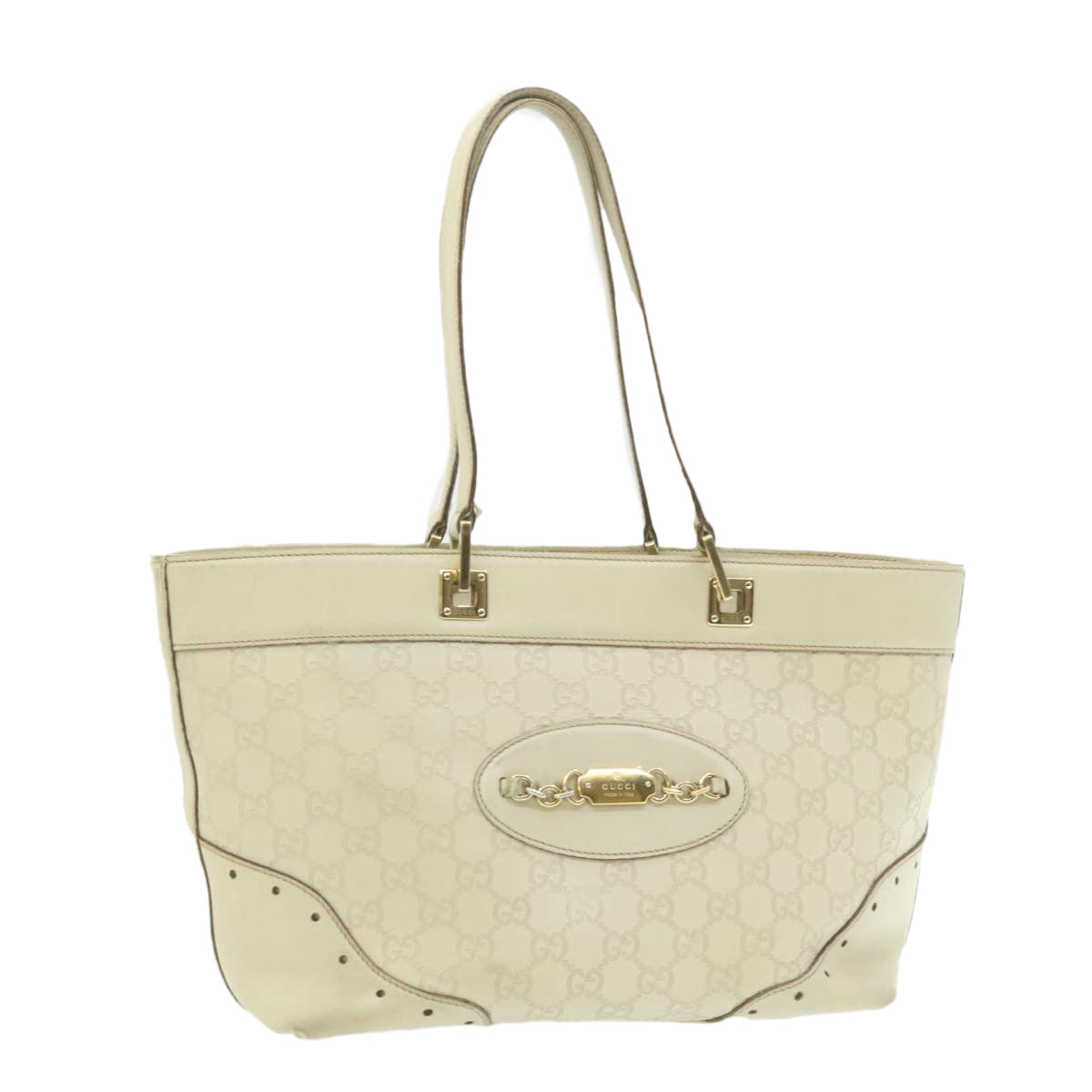 GUCCI Guccissima GG Canvas Tote Bag Leather White 145993213317 am692g