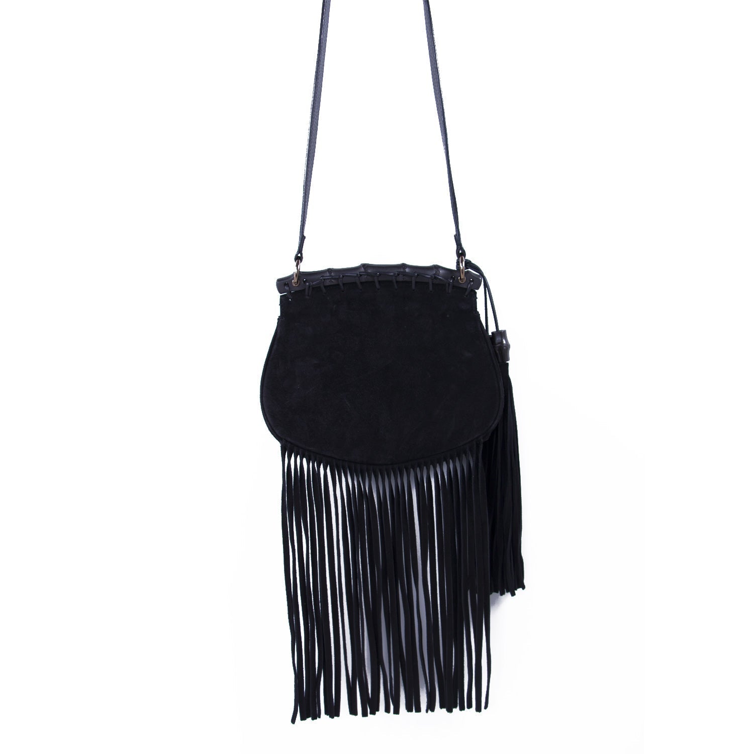 Gucci Nouveau Black Fringe Suede Bag