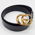 Gucci GG Marmont Leather Black Belt with Shiny Gold Buckle New