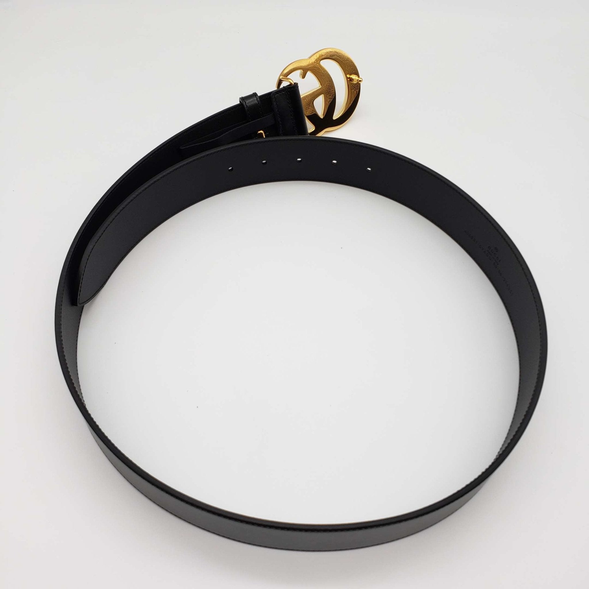 Gucci GG Marmont Leather Black Belt with Shiny Gold Buckle New