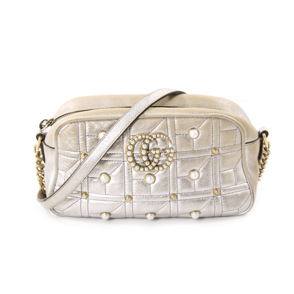 Gucci GG Marmont MatelassÃƒÆ’Ã‚Â© Silver Metallic Bag