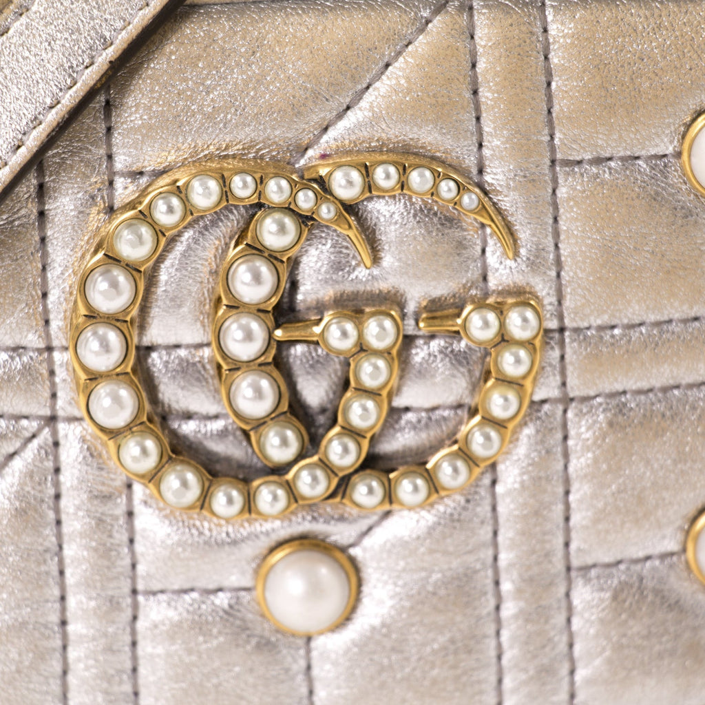 Gucci GG Marmont MatelassÃƒÆ’Ã‚Â© Silver Metallic Bag