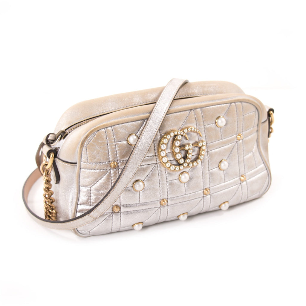 Gucci GG Marmont MatelassÃƒÆ’Ã‚Â© Silver Metallic Bag