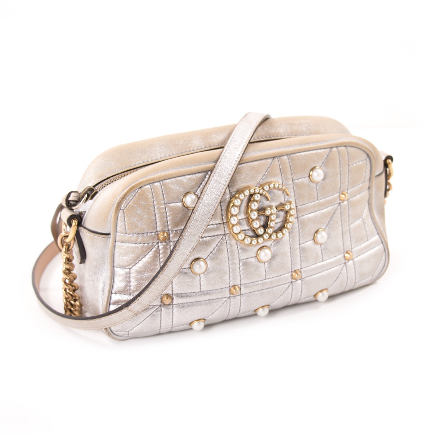 Gucci GG Marmont MatelassÃƒÆ’Ã‚Â© Silver Metallic Bag