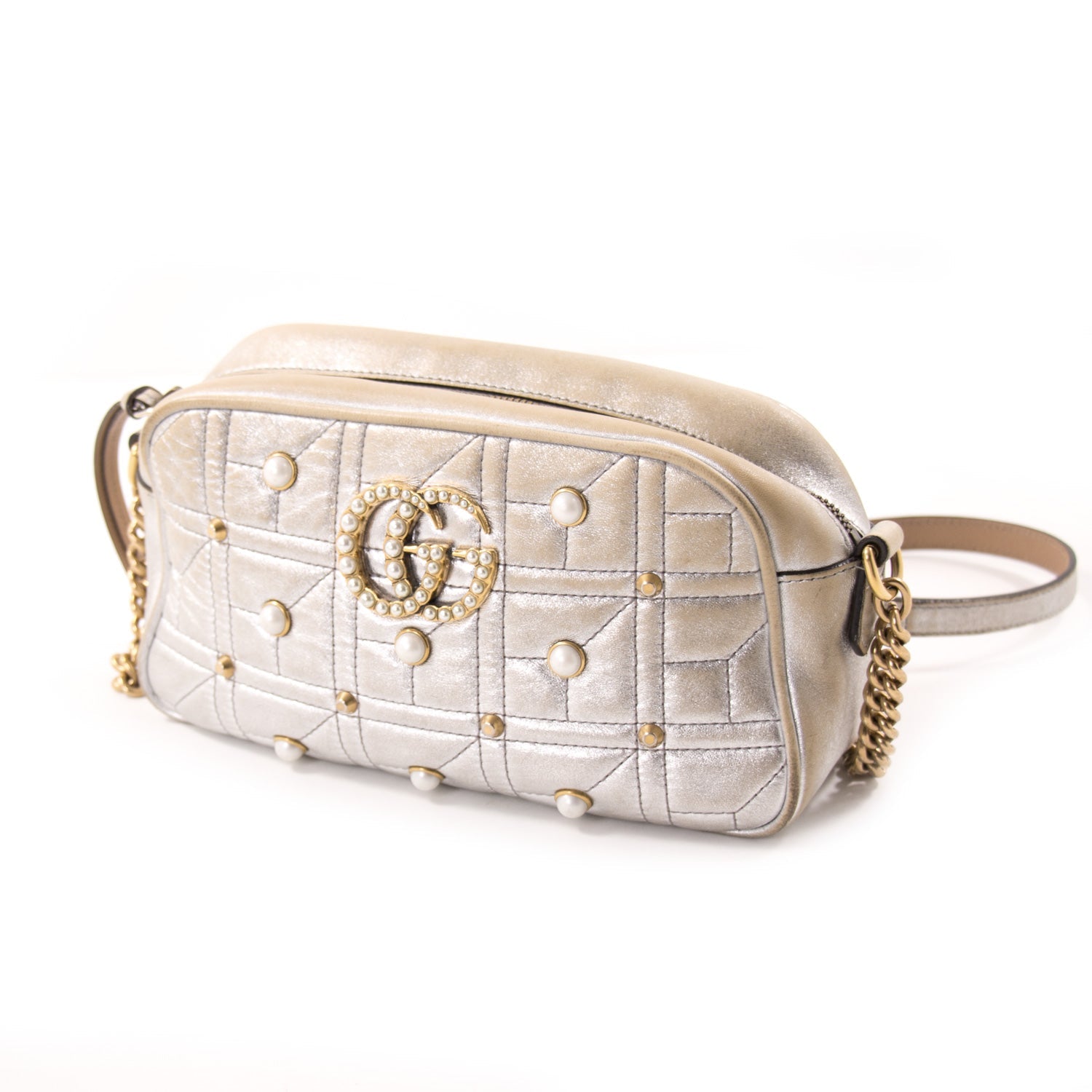 Gucci GG Marmont MatelassÃƒÆ’Ã‚Â© Silver Metallic Bag