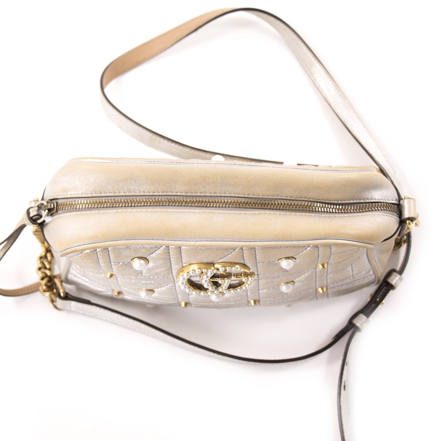 Gucci GG Marmont MatelassÃƒÆ’Ã‚Â© Silver Metallic Bag