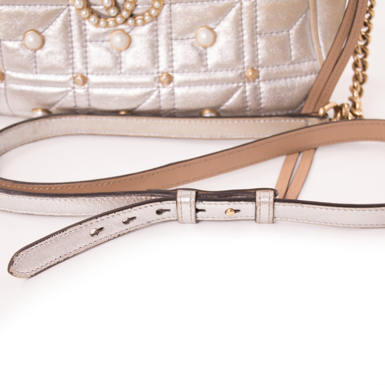 Gucci GG Marmont MatelassÃƒÆ’Ã‚Â© Silver Metallic Bag