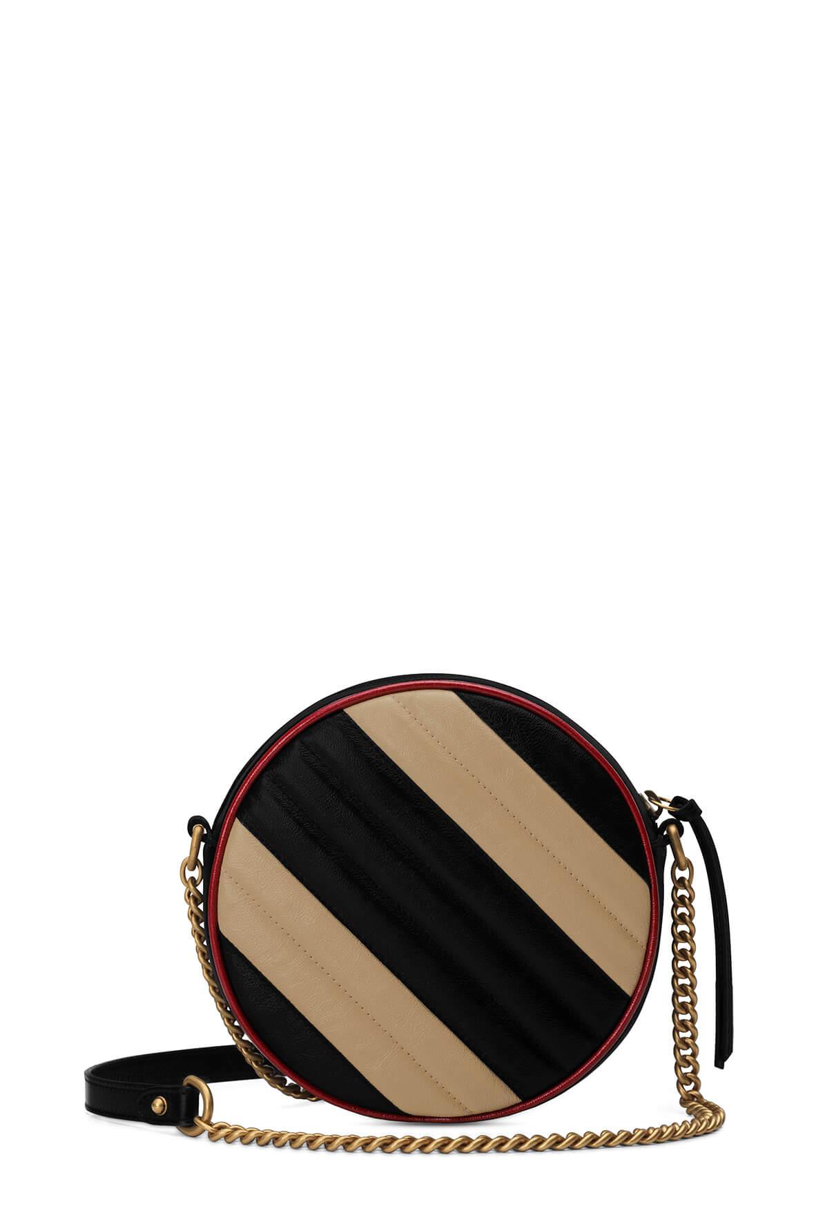 GG Marmont Mini Round Bag Beige Black