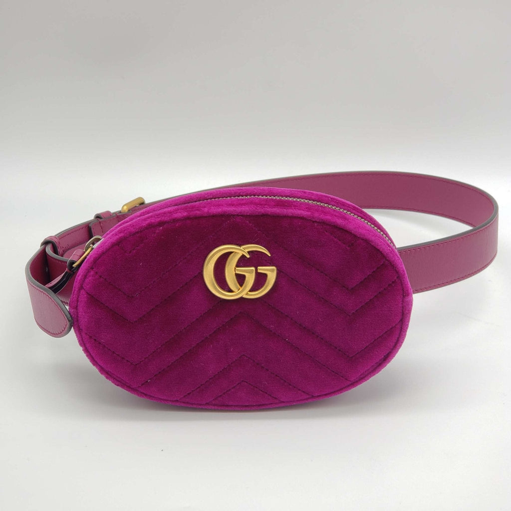 GUCCI GG Marmont Velvet Magenta Waist/Belt Bag