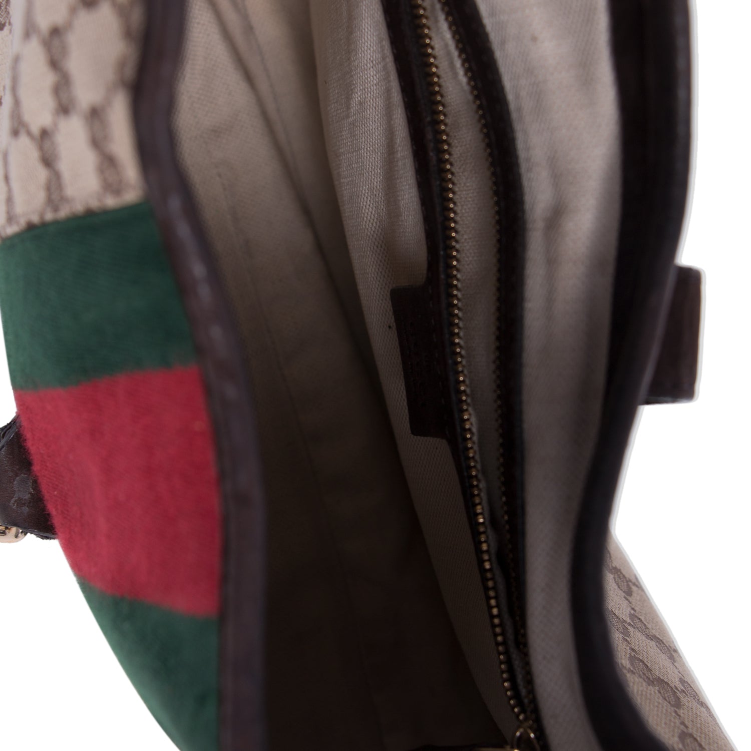 Gucci Jackie Web Stripe Canvas Suede Shoulder Bag