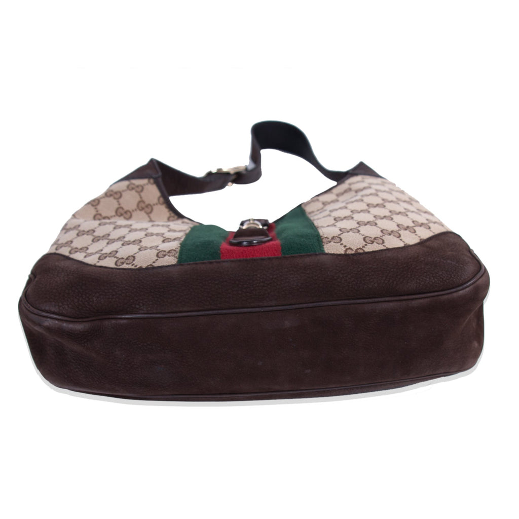 Gucci Jackie Web Stripe Canvas Suede Shoulder Bag