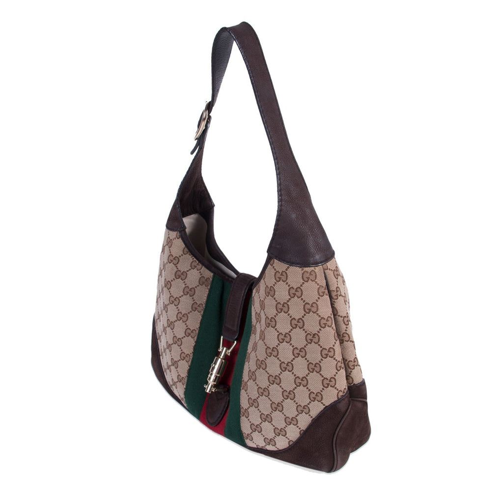 Gucci Jackie Web Stripe Canvas Suede Shoulder Bag