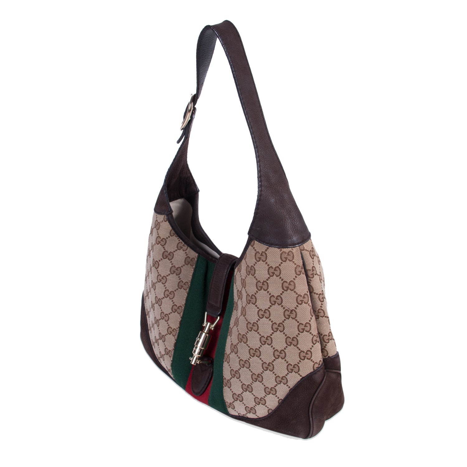 Gucci Jackie Web Stripe Canvas Suede Shoulder Bag