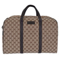 Gucci Large GG Logo Beige Canvas Brown Leather Strap Duffle Bag