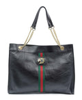 Maxi Rajah Chain Tote Leather Bag Black