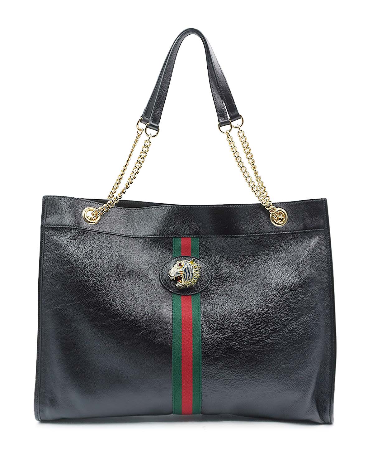 Maxi Rajah Chain Tote Leather Bag Black