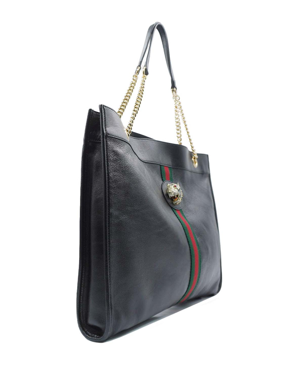 Maxi Rajah Chain Tote Leather Bag Black
