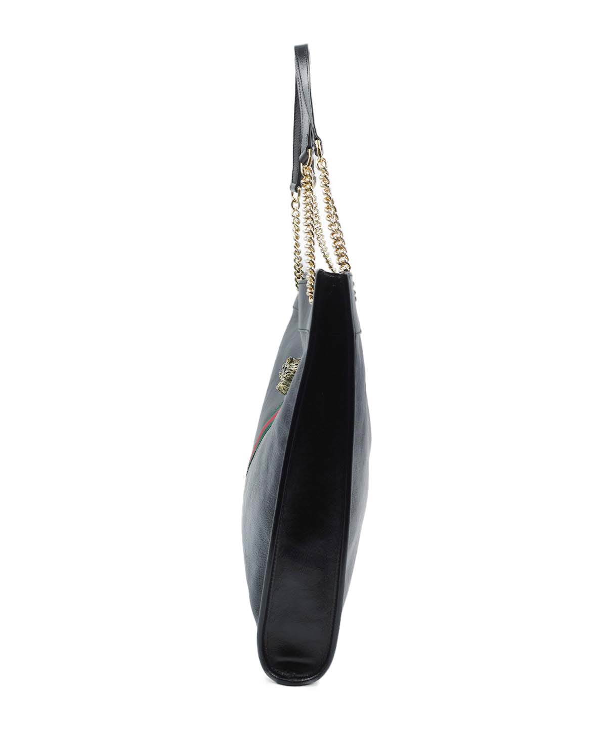 Maxi Rajah Chain Tote Leather Bag Black