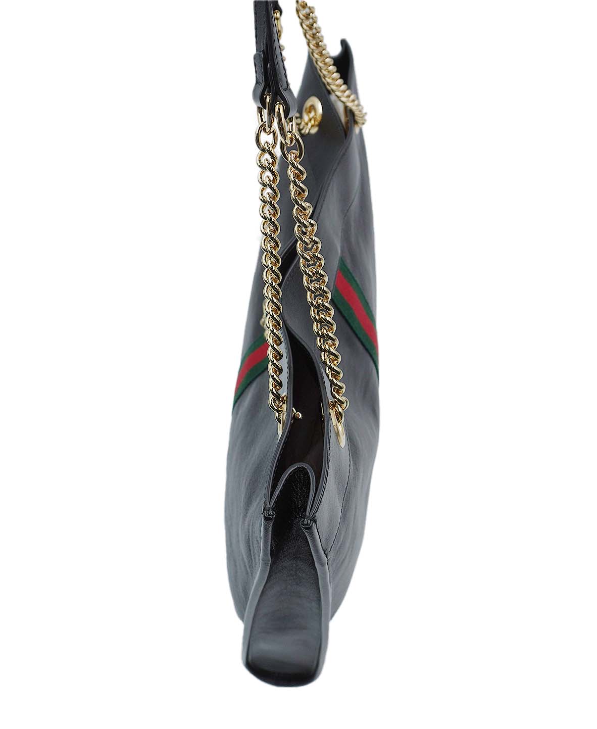 Maxi Rajah Chain Tote Leather Bag Black
