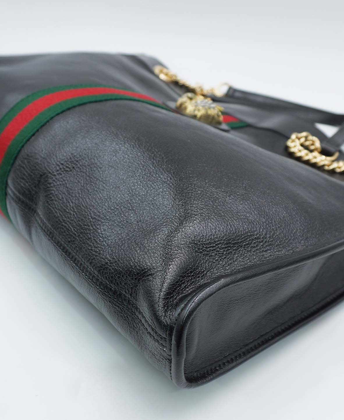 Maxi Rajah Chain Tote Leather Bag Black