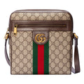 Gucci Ophidia Large GG Supreme Logo Brown Leather Messenger Bag