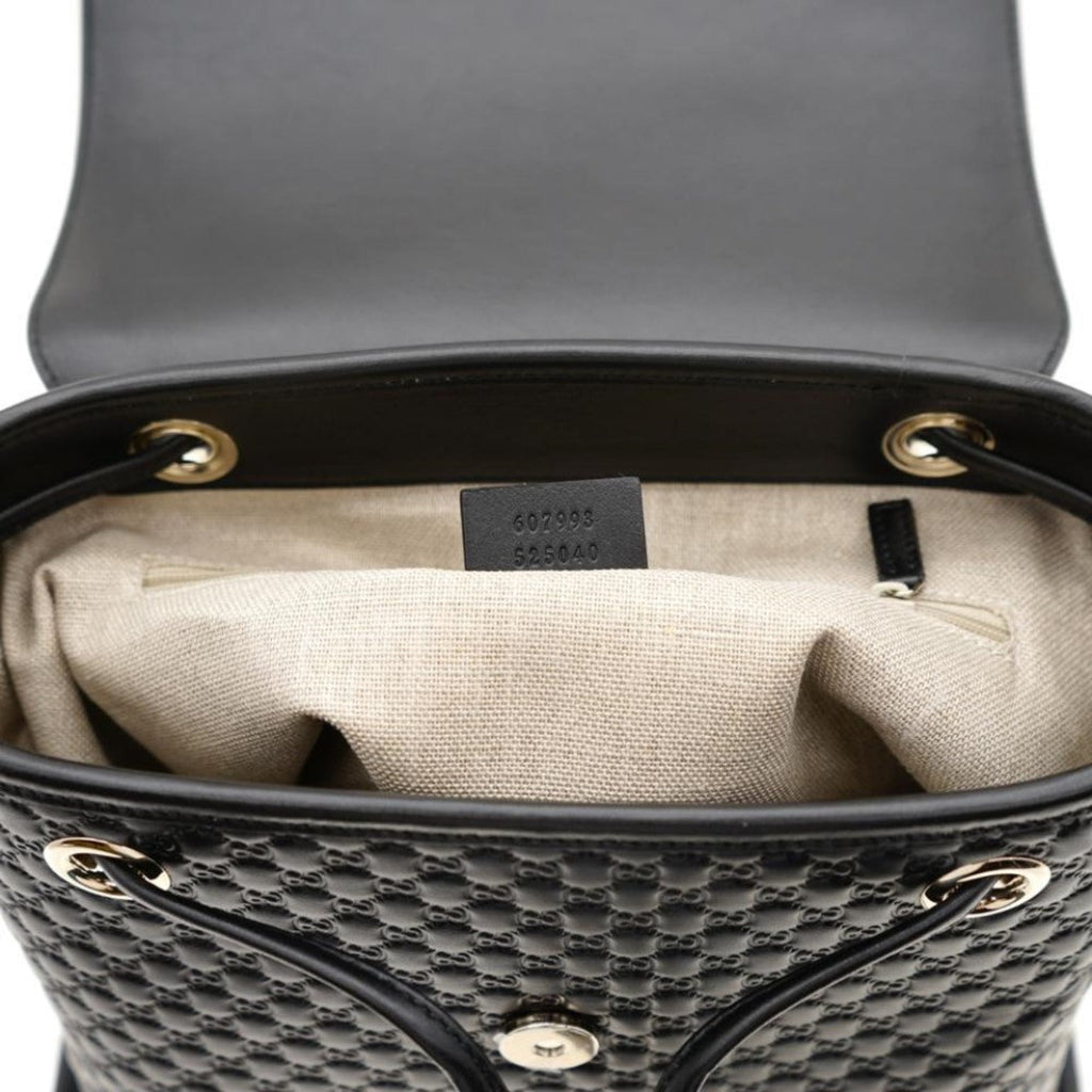 Gucci Microguccisima Black Leather Drawstring Backpack