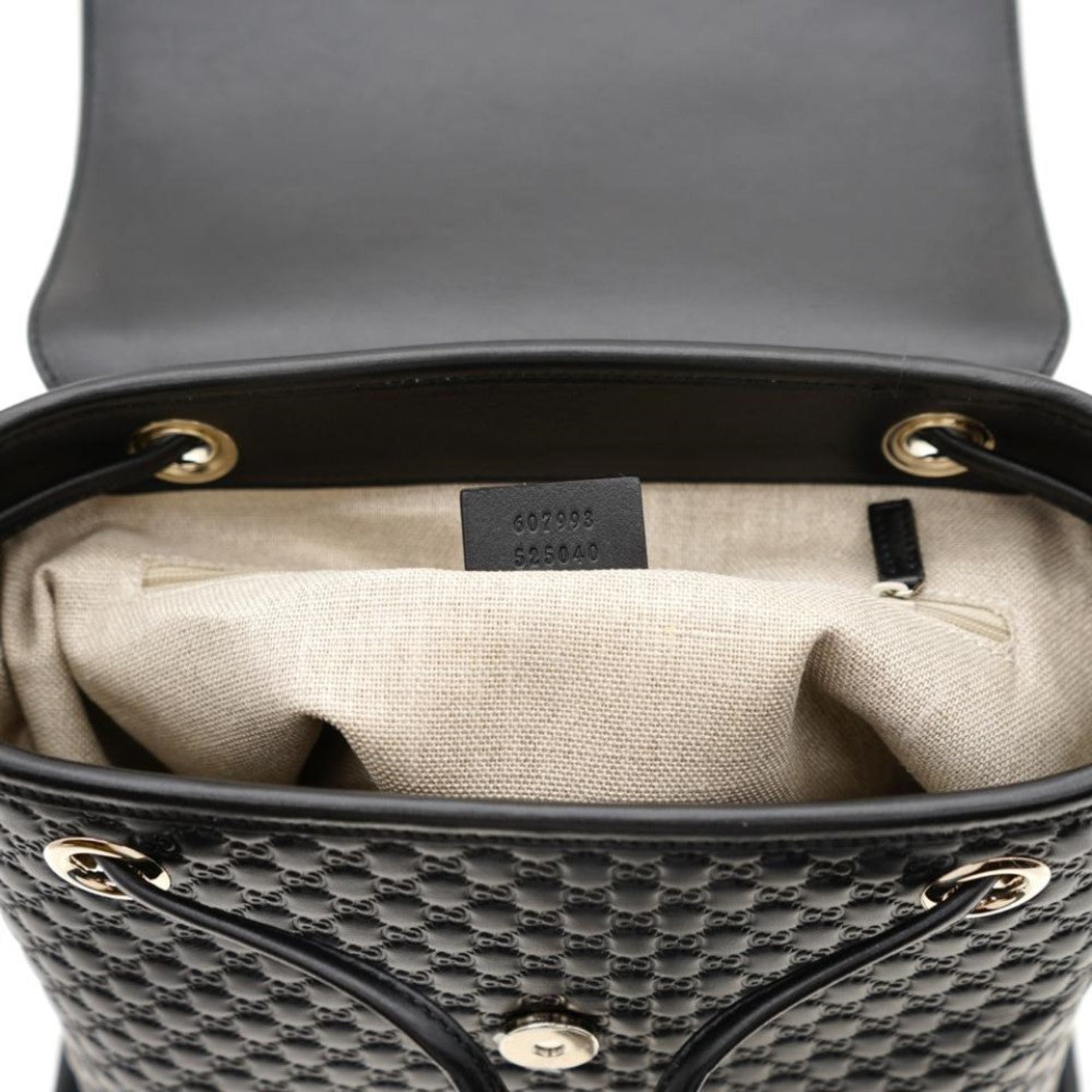 Gucci Microguccisima Black Leather Drawstring Backpack