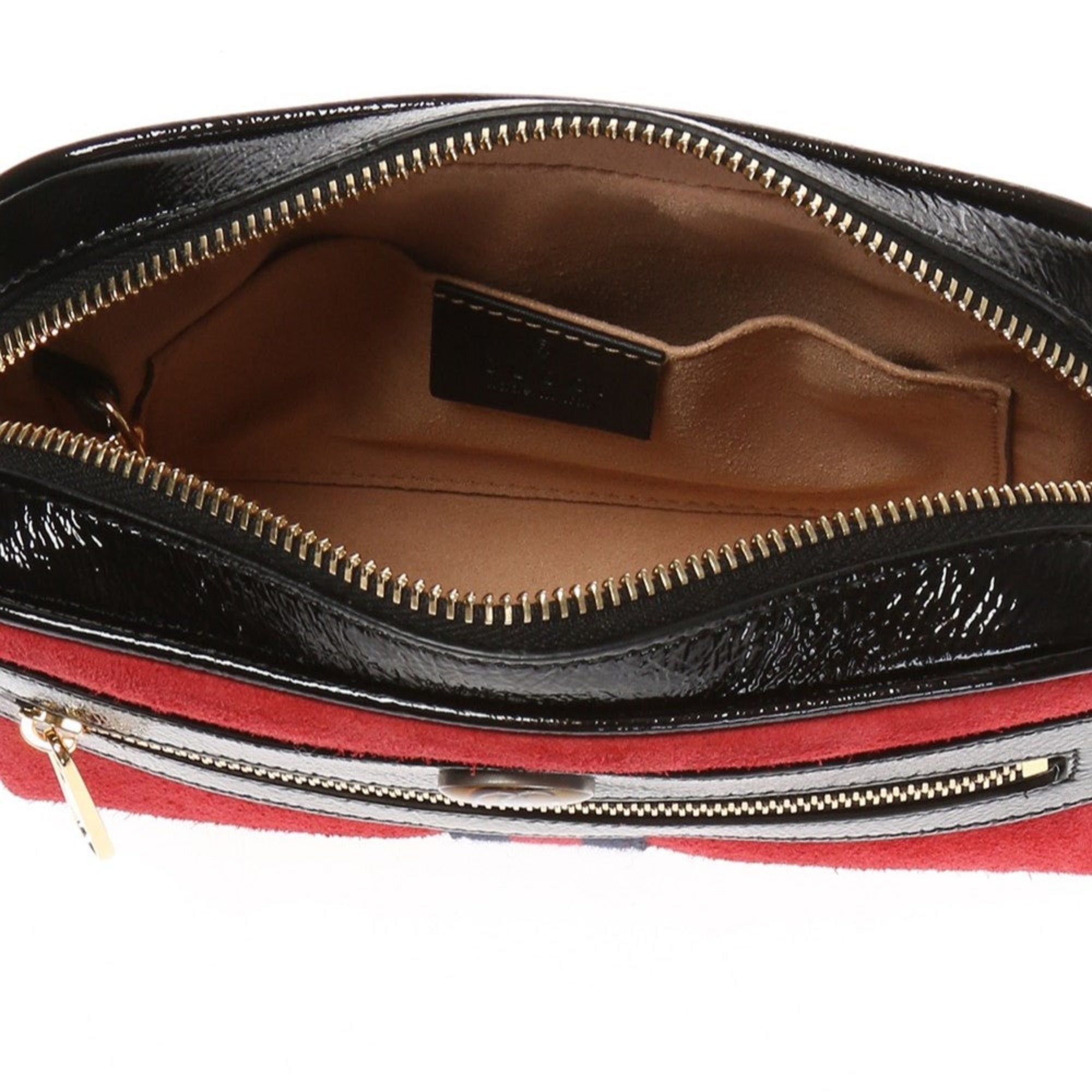 Gucci Ophidia Red Suede Patent Web Mini Shoulder Bag
