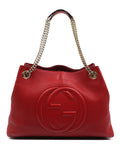 Red Pebbled Leather Soho Chain Tote Bag Red