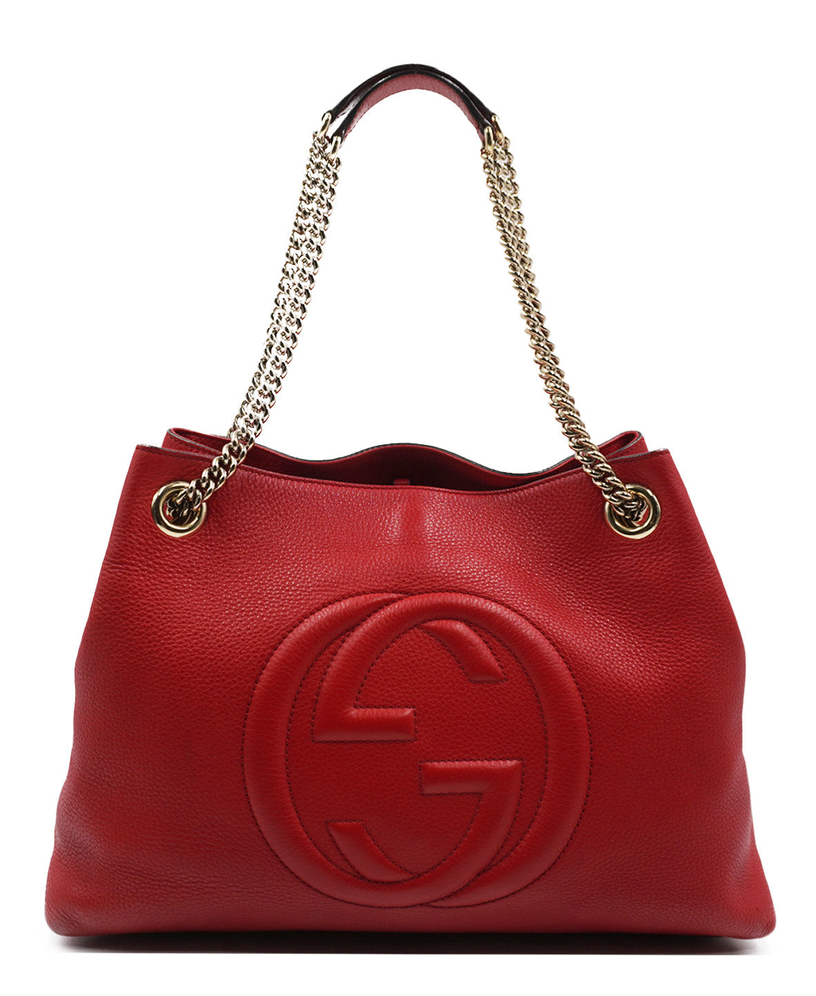 Red Pebbled Leather Soho Chain Tote Bag Red