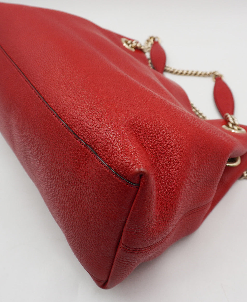 Red Pebbled Leather Soho Chain Tote Bag Red