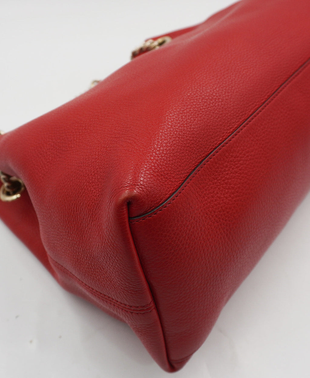 Red Pebbled Leather Soho Chain Tote Bag Red