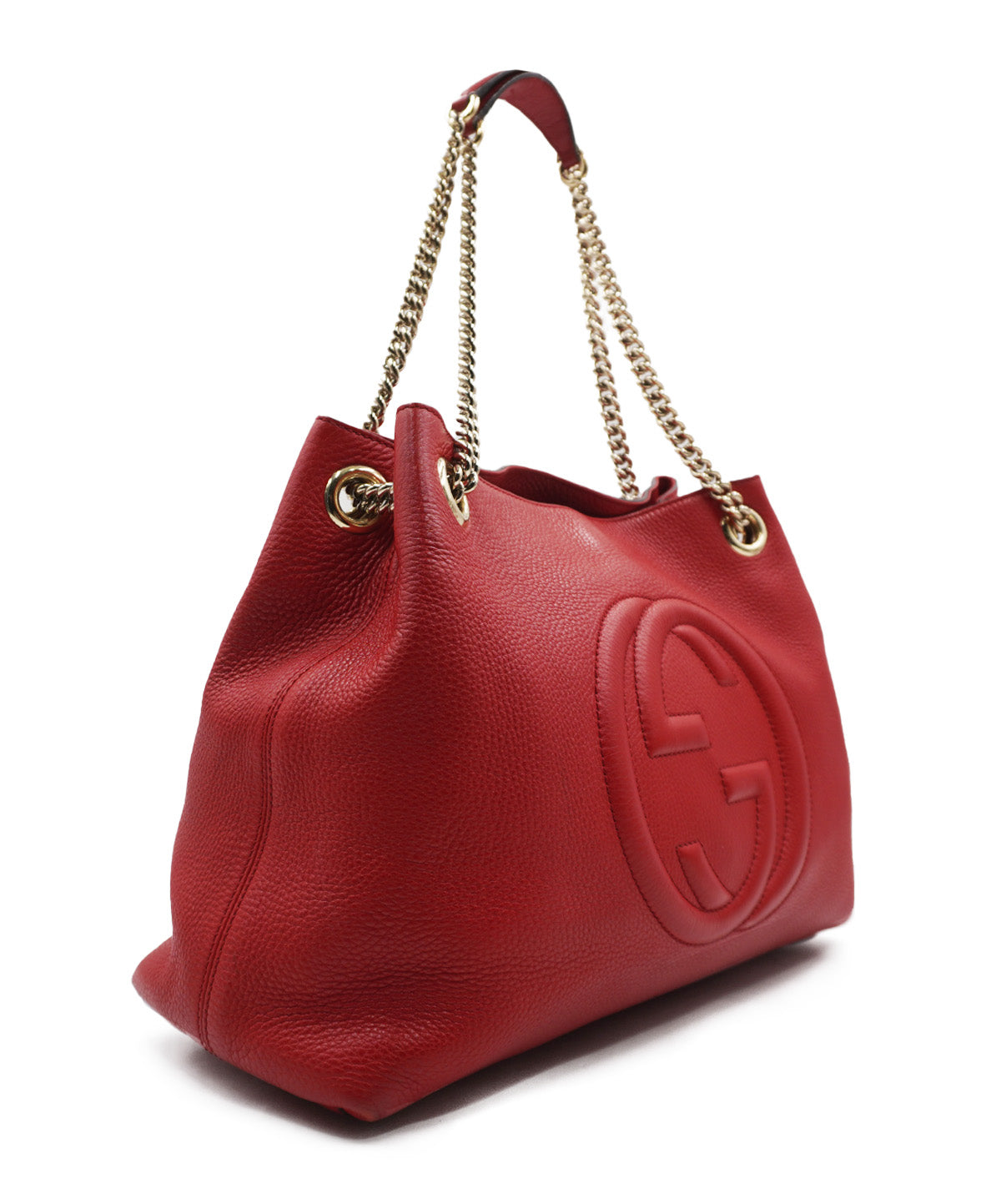 Red Pebbled Leather Soho Chain Tote Bag Red