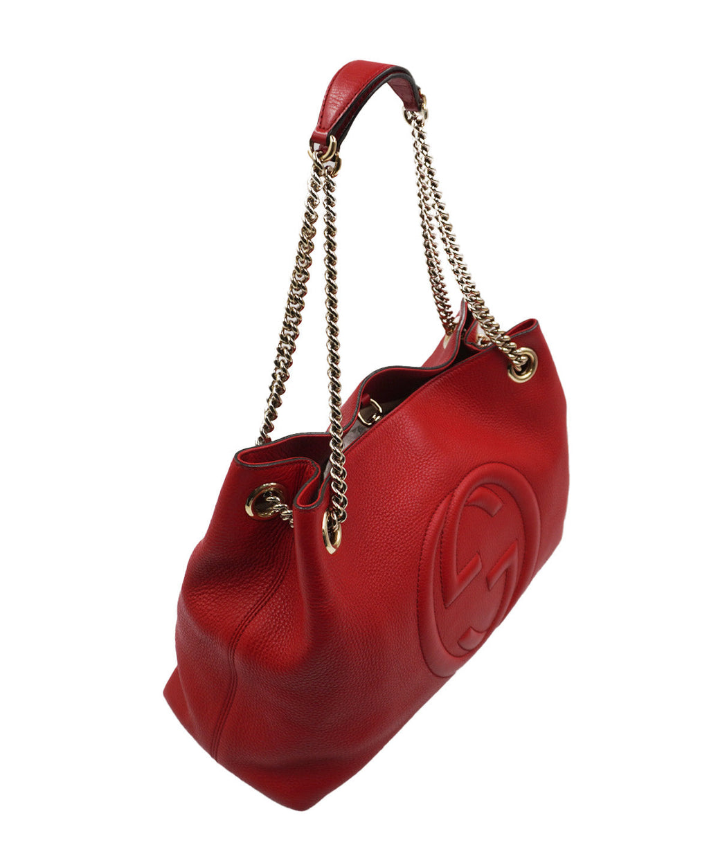 Red Pebbled Leather Soho Chain Tote Bag Red