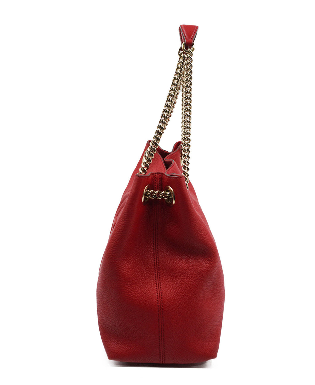 Red Pebbled Leather Soho Chain Tote Bag Red