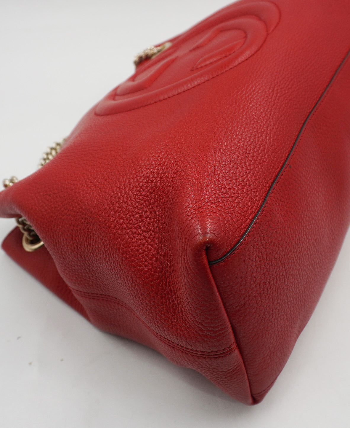 Red Pebbled Leather Soho Chain Tote Bag Red