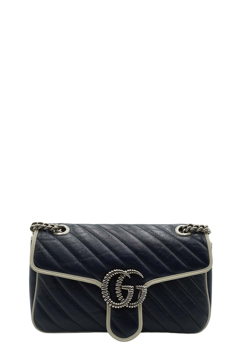 GG Marmont Small Matelasse Shoulder Bag Navy White Blue