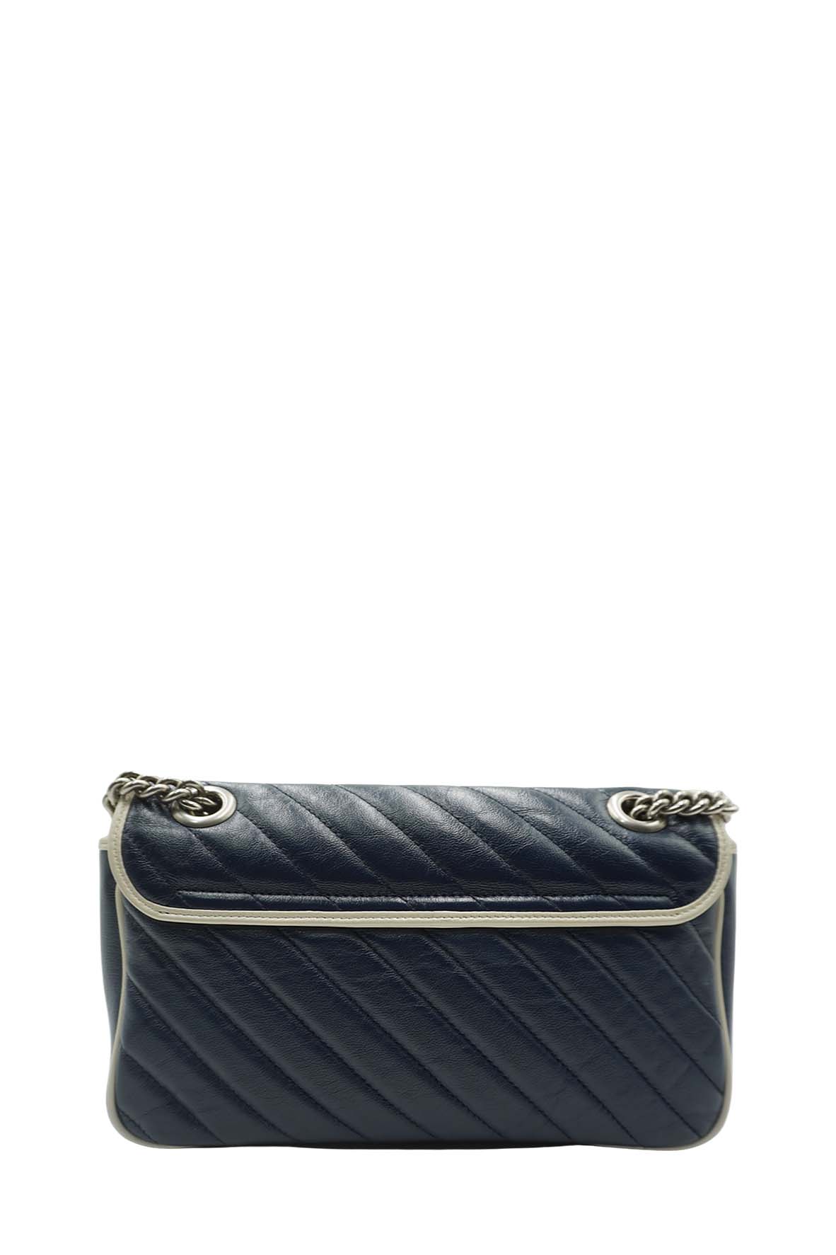 GG Marmont Small Matelasse Shoulder Bag Navy White Blue