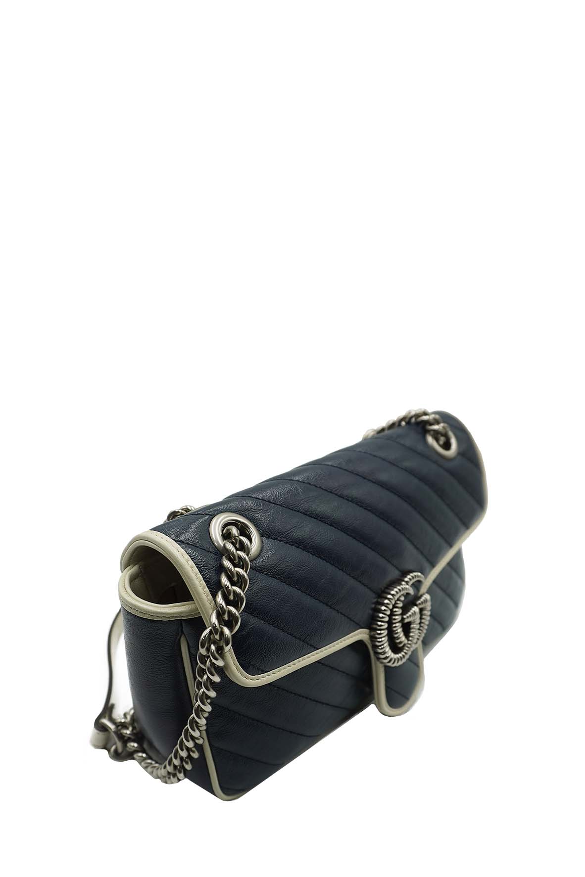 GG Marmont Small Matelasse Shoulder Bag Navy White Blue