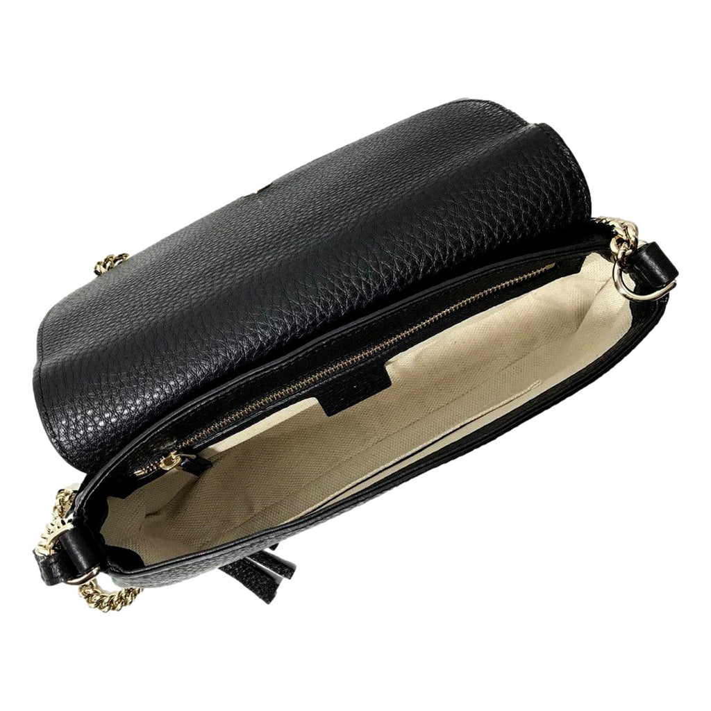 Gucci Soho Disco GG Black Calf Leather Tassel Chain Crossbody Bag