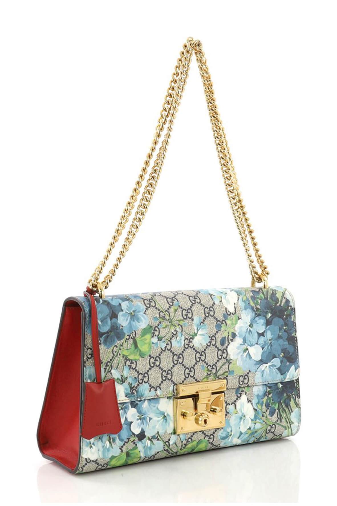 GG Supreme Medium Padlock Bag Blue Blooms