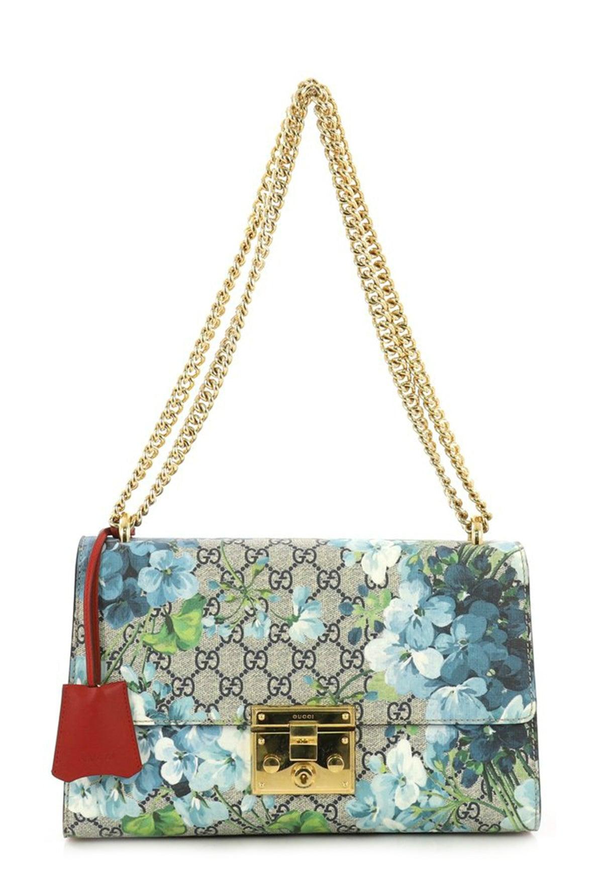 GG Supreme Medium Padlock Bag Blue Blooms